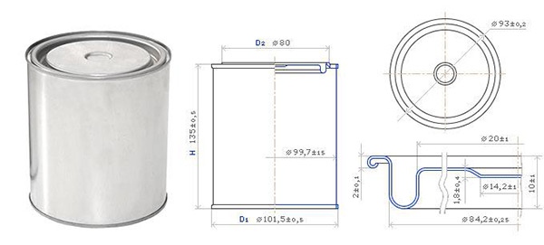 Cylindrical packaging 99 mm